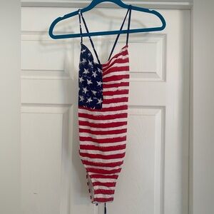 Red white and blue one piece swimsuit